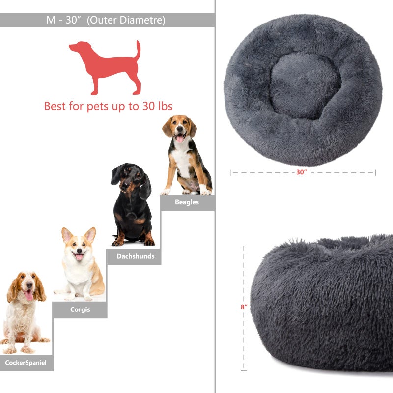 nononfish Calming Donut Dogs Beds for Medium Dogs up to 45 lb,30inch Anti-Slip Plush Round Dog Bed with Raised Rim,Fluffy Faux Fur Pet Bed for Cozy Sleep,Dark Grey - Image 4